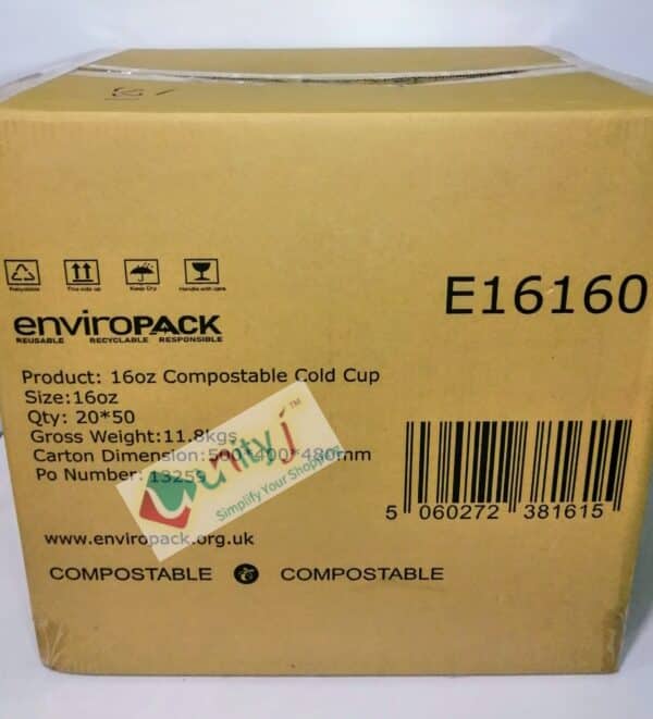 Unityj Uk Business EnviroPACK E16160 16oz Compostable Cold Cup 1 133
