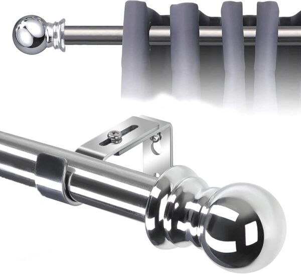 Unityj Uk Household MEQATS Silver Curtain Pole With Finials 736