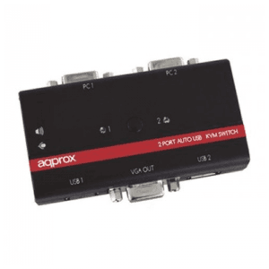 APPROX VGA USB KVM Switch 2-Port – Keyboard/Mouse/Monitor Switch, 2048x1536 Resolution, Compact Design, Cables Included, Black – Ideal for Office, Home, Workstations & IT Setups - APPKVMUSB2PA