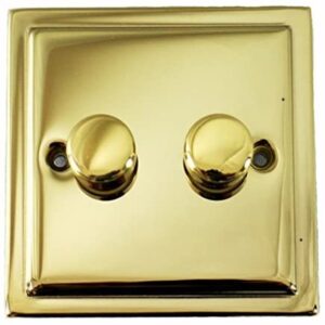 Decor 2 Gang 2 Way Dimmer Switch 250W – ON/OFF Rotary Universal Dimmer Switch for LED & Halogen, Home Lighting Control, Living Room, Bedroom, Vintage Style Switch - Victorian Brass Stepped Edge