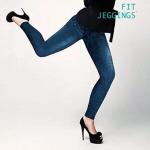 Fitjeggings Denim-Print Leggings – Skinny Fit for Women, Stretchy & Comfortable with Elastic Waistband, Back Pockets, Machine Washable, Perfect for Yoga, Running, Gym, or Casual Wear at Home or Outdoors