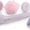 Finishing Touch Electric Shower Brush Body Scrubber Flawless Cleanse Spa – 3 Multi-Purpose Heads, Long Handle for Hard-to-Reach Areas, Exfoliating & Massaging Tool, Home Spa for Women & Men, Gentle Body Wash & Deep Skin Cleansing