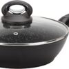 Crealys Large Non‑Stick Frying Pan with Lid 24cm – Black Aluminium Deep Skillet, Induction Compatible, Ergonomic Handle, Dishwasher Safe, Ideal for Family Meals, Everyday Home Cooking, Gas & Electric Stoves