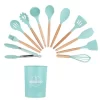 MEQATS Silicone Kitchen Utensils Set Turquoise – 12-Piece Non-Stick Heat Resistant Cooking Tools, Durable Kitchen Gadgets with Utensil Pot, Perfect for Home, Family Meals, and Modern Kitchens