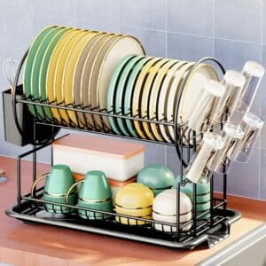 Unityj Uk Kitchen Appliances MEQATS 2 Tier Dish Drainer Rack With Utensil Holder Black 848