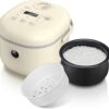 Bear Rice Cooker 2L Multifunctional with Steamer – 3.5 Cups Uncooked Capacity, 6 Cooking Functions for White/Brown Rice, Porridge, Soup – Compact for 2-3 People, Fuzzy Logic, NTC Sensing, Non-Stick Inner Pot, Small Kitchen, Apartment, Dorm Use