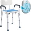 Medokare Shower Seat Chair Stool with Handles, Adjustable Padded Bath Chair for Elderly, Tool-Free Assembly, Secure Grip, Heavy-Duty, Supports 130kg, White