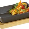 Küchenprofi Cast Iron Sizzle Platter Grill – Serving Pan – Square Pan with Pine Wooden Board, For Oven, Table, Outdoor Cooking, Home Kitchen, Side Dishes & Food Serving L21.5×W12.5×H6 cm