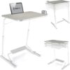 FoldWise Folding Laptop Table for Sofa – White Bright Wood Portable Desk with Adjustable Height & Tilt, Footrest, Cupholder, Tablet Holder, Edge Stopper, Flat-Folding Design, Ideal for Bed, Sofa, Office