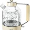 ASCOT Electric Tea Kettle 1.5L, 2200W Glass Hot Water Boiler, Borosilicate Glass, BPA-Free, Auto Shut-Off, Boil-Dry Protection, Cordless Design, Cream