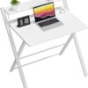 GreenForest Compact Folding Desk – No Assembly Required, 2-Tier Foldable Computer Table for Small Spaces, Space-Saving Laptop Desk with Shelf for Home Office, Study, or Bedroom, White