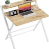 GreenForest Folding Desk – No Assembly Required, Beige, 2-Tier Foldable Computer Desk with Shelf, Compact Space-Saving Laptop Table for Home Office, Bedroom, Study
