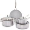 GreenPan Venice Pro Pots and Pans Set Non Stick, 7 Piece Tri-Ply Stainless Steel Cookware, PFAS Free, Diamond-Infused Ceramic, Induction & Oven Safe, Includes Frying Pan, Saucepan, Stock Pot, Silver