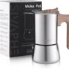 Sivaphe Moka Pot Stovetop Espresso Maker, 100ml Stainless Steel, 2 Cup Italian Coffee Percolator, Aluminum-Free, Gas & Electric Stove Compatible