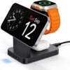 MEQATS 3-in-1 Wireless Charging Station, MagSafe Charger Stand for iPhone 15/14/13, Apple Watch Ultra 2/9/8, AirPods Pro/2, 15W Fast Charge, Adjustable Angle, Magnetic Charger