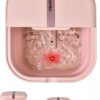 Beinilai Foot Spa Bath Massager with Heat – Foldable Design, Bubble and Vibration Therapy, 2 Massage Rollers, Acupressure Nodes, Red Light, Quick Heating, Compact Foot Soak Tub for Women, Pink