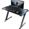 EUREKA ERGONOMIC Gaming Desk with LED Lights – Large 114x64CM Computer Desk for Gamers, Home Office & Studio, Adjustable RGB Lighting, Carbon Fiber Coating, Z-Shaped Legs, Durable & Stylish Design