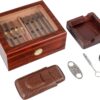 Premium Cigar Humidor Box & Accessories Kit – Handcrafted Cedar Wood Humidor with Hygrometer, Travel Case, Ashtray, Cutter, Punch, Holds 30-50 Cigars, Glass Top, Ideal Gift Set for Cuban Cigar Lovers and Aficionados by Zenith Cigars