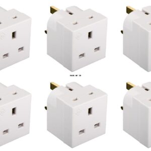 Unityj Uk Electronics Schneider Electric 2 Way Double Plug Adaptor 3 Pin Unfused – 13A Surge Protected, White, Pack Of 10 142