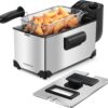 Aigostar Deep Fat Fryer 3L 2200W Stainless Steel Electric Fryer – Adjustable Temperature Control, Removable Oil Basket – Safe for Home Kitchen, Family Cooking, Easy to Clean – Ideal for Chips, Chicken & Doughnuts