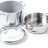GreenPan Stock Pot Stainless Steel 24cm Venice Pro – Tri-Ply, 7.6L, Healthy Ceramic NonStick, Steamer/Strainer Insert, Glass Lid, PFAS-Free, Induction & Oven Safe, Dishwasher Safe, Ideal for Soups, Stews, Home Cooking, and Professional Kitchens, Silver