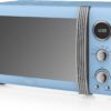 Swan Digital 800W Retro Microwave, 20L, 5 Power Levels, Defrost Setting, 60-Min Digital Timer, Blue, Compact Countertop Design, Perfect for Home, Kitchen, Office, Student Accommodation, Cafes, and Guest Houses
