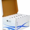 Fellowes Bankers Box Container Basic – Pack of 6 Archive Boxes, 8cm Spine, Heavy Duty, Triple Thickness Sides, Stackable with Lid, Self-Assembly, Ideal for Office, Home Storage, and Document Organization, White/Blue