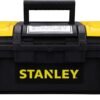 STANLEY Tool Storage Box, 16-Inch One Touch Toolbox with Single-Handed Latch, Two Lid Organisers, Removable Tray, Soft-Grip Handle, Ideal for DIY Enthusiasts, Tradespeople, Home, and Workshop Use – 1-79-216