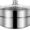 MEQATS Kitchen Steamer for Cooking – 11-Inch 2-Tier 18/8 Stainless Steel Steamer Pot with Folding Basket, Removable Handle, for Vegetables, Seafood, Soups, Stews, Pasta – Ideal for Home, Restaurants, Healthy Cooking, Meal Prep, Family Dinners