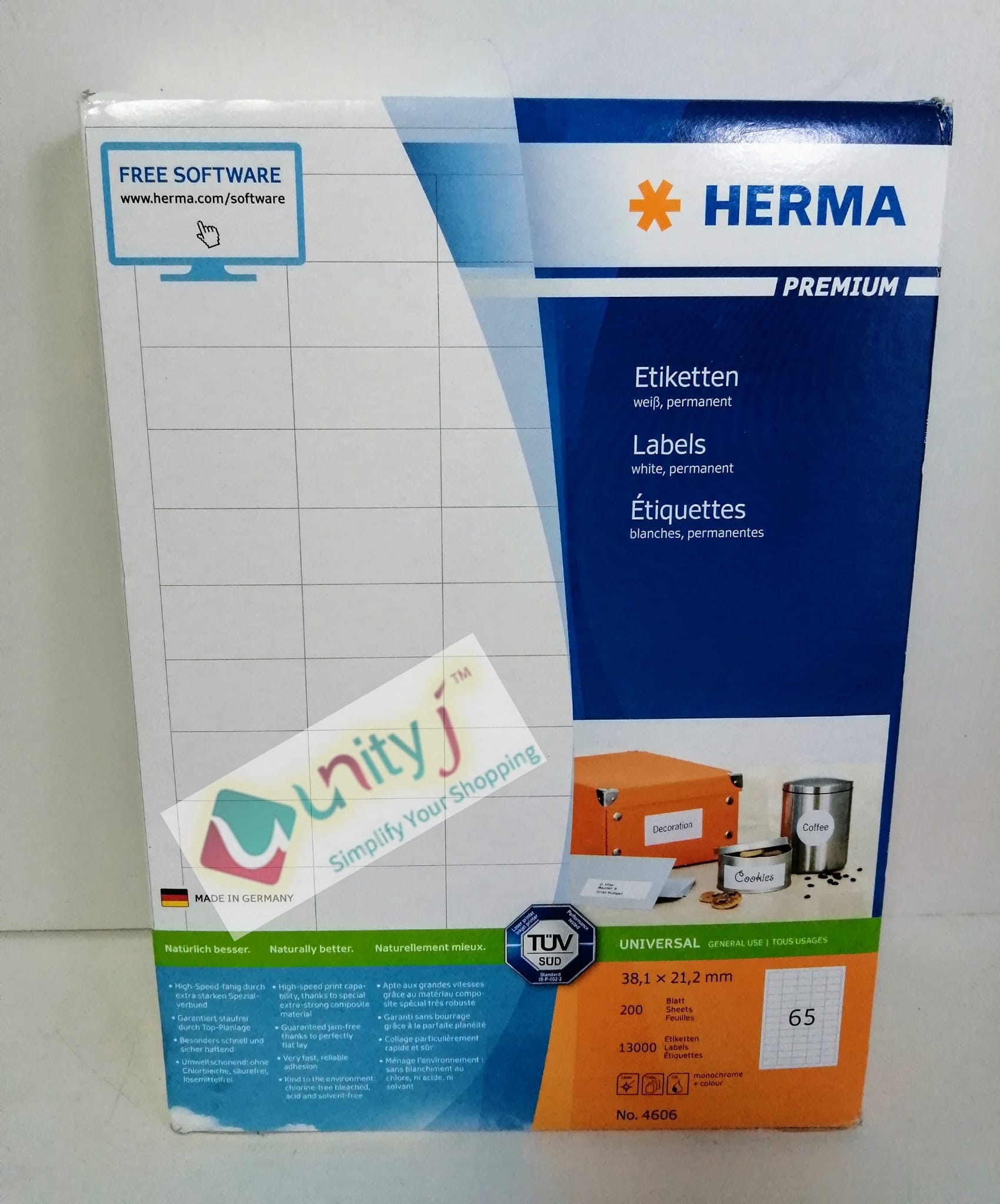 Unityj Uk Office HERMA Self Adhesive Multipurpose Labels, 65 Labels Per A4 Sheet, 200 Sheets, 38.1 X 21.2 Mm, 13000 Labels 618 Unityj Uk Office HERMA Self Adhesive Multipurpose Labels, 65 Labels Per A4 Sheet, 200 Sheets, 38.1 X 21.2 Mm, 13000 Labels 618