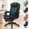 ELFORDSON Executive Office Chair Massage 8‑Point Heated Seat – High‑Back PU Leather Recliner with Footrest, 150° Tilt, Swivel, Adjustable Height – Ergonomic Chair for Professionals, Home & Office