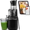 Aobosi Slow Masticating Juicer – Cold Press Juicer with 8CM Wide Feed Chute, Two-Layer Precision Filter, Reverse Function, Safety Lock, Quiet 200W Motor, Juicer for Whole Fruits & Vegetables, Home & Kitchen Use – Matte Black