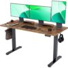 CLAiKS Electric Standing Desk – Large Adjustable Height Sit Stand Computer Desk for Dual Monitors, Black Steel Frame & Rustic Brown Splice Top, 140×60cm, Quiet Motor with 3 Memory Presets, Ergonomic Workstation for Home Office, Gaming, Remote Work